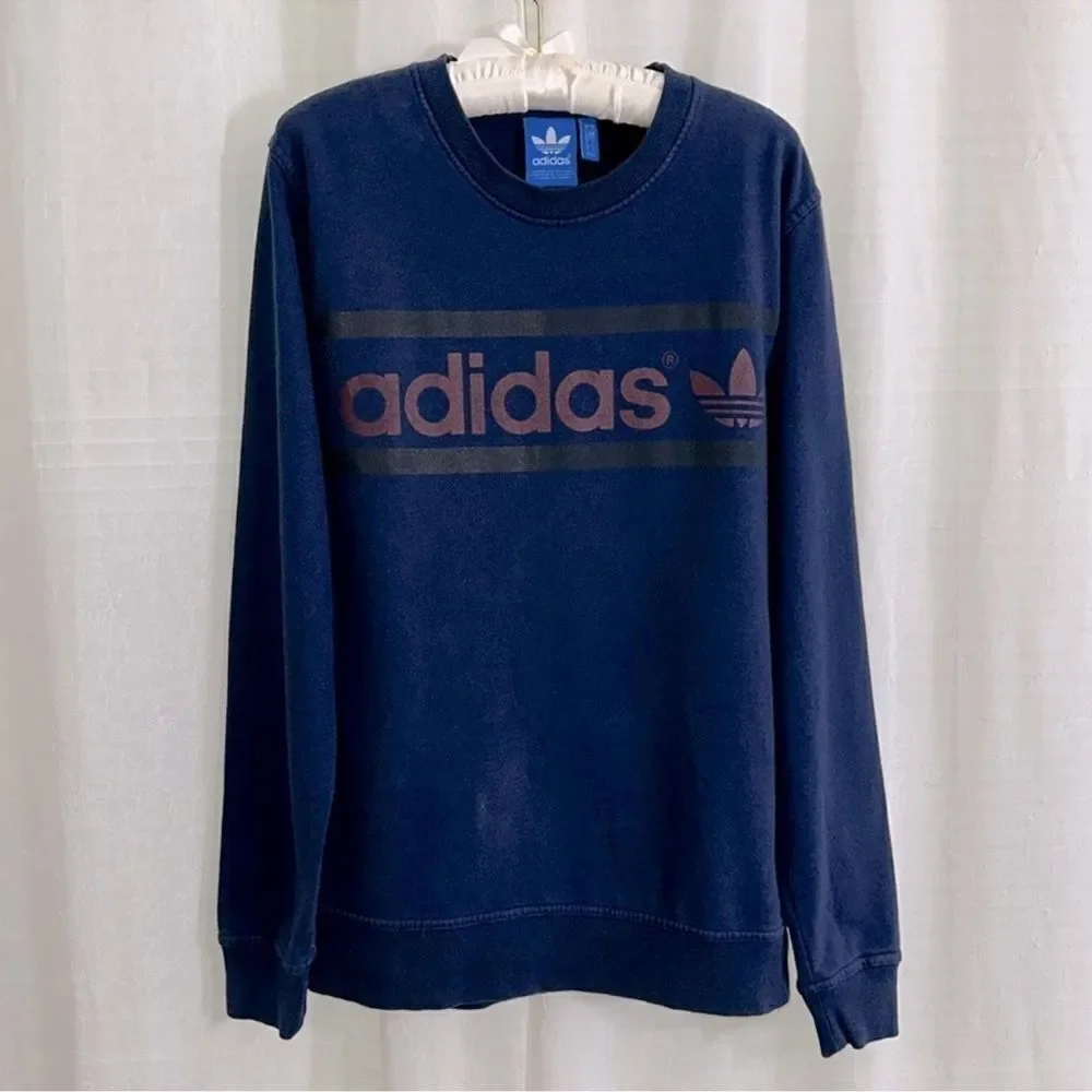adidas S Navy Black Burgundy Trefoil Crewneck Cotton Pullover